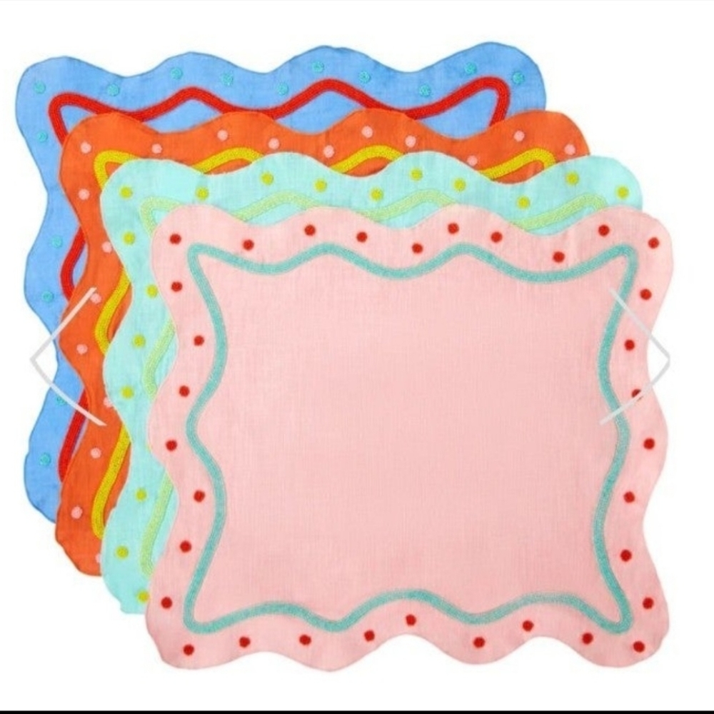 Susan Alexandra Pink, Aqua, Lime & Orange Scalloped Napkin Set